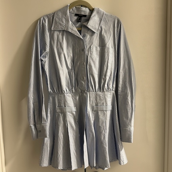 NWOT Pleated Pinstriped Poplin Mini Dress Size M - Picture 9 of 10